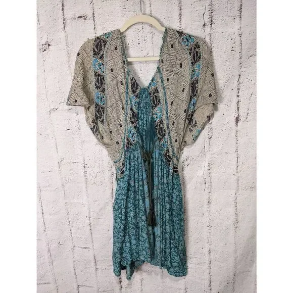 Free People Wild World Mini Dress Tapestry Boho Floral Paisley Kimono Sleeveless - Picture 4 of 9